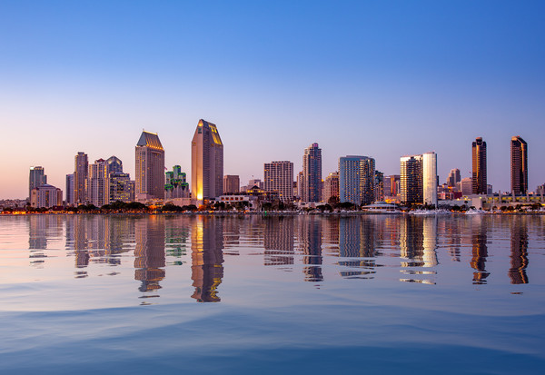 San Diego Skyline at sunset from Coronado Picture Board by Steve Heap