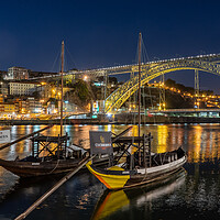Buy canvas prints of Rabelo boats of Porto in Portugal with bridge by Steve Heap
