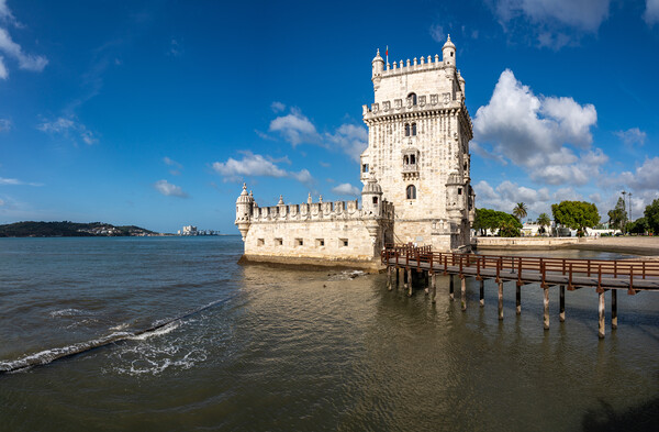 Panorama of the Tower of Belem near Lisbon Picture Board by Steve Heap