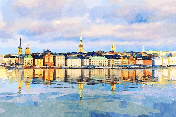 Water color of Gamla Stan in Stockholm Picture Board by Steve Heap