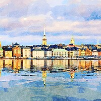 Buy canvas prints of Water color of Gamla Stan in Stockholm by Steve Heap