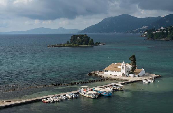 Vlacherna monastery near the airport on island of Corfu Picture Board by Steve Heap