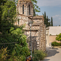 Buy canvas prints of St Simeon church in ancient district of Anafiotika in Athens  by Steve Heap
