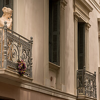 Buy canvas prints of Statue on balcony of ancient residential district of Plaka in At by Steve Heap