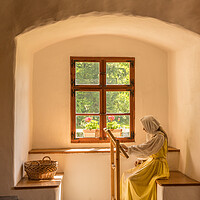Buy canvas prints of Woman working on embroidery in window alcove by Steve Heap