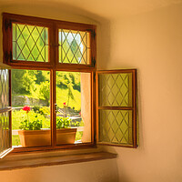 Buy canvas prints of Window and seat in old castle in Slovenia by Steve Heap