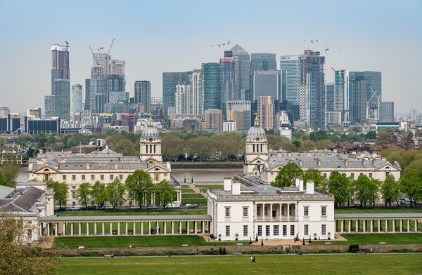 Queens House in Greenwich with Canary Wharf Picture Board by Steve Heap