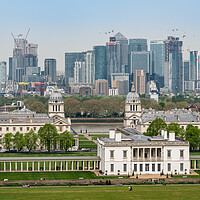 Buy canvas prints of Queens House in Greenwich with Canary Wharf by Steve Heap