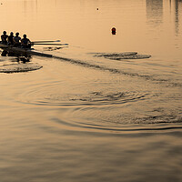 Buy canvas prints of Team of four rowers practice in racing canoe by Steve Heap