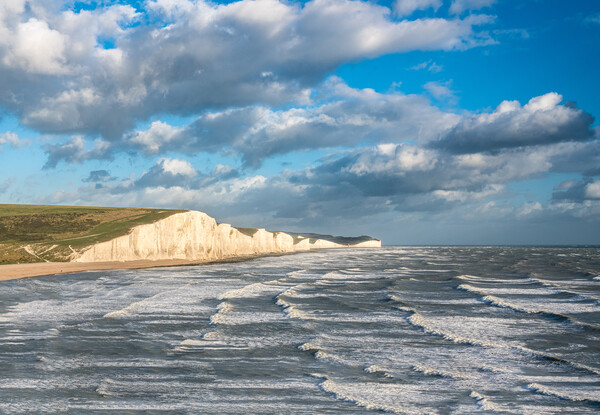 Seven Sisters chalk cliffs on stormy day Picture Board by Steve Heap