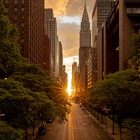 Buy canvas prints of Manhattanhenge when the sun sets along 42nd street in NY by Steve Heap