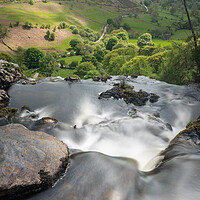 Buy canvas prints of Blurred motion stream falls from top of waterfall of Pistyll Rha by Steve Heap