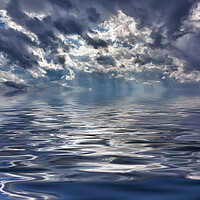 Buy canvas prints of Backgrond image of stormy sky over a calm and reflective ocean by Steve Heap