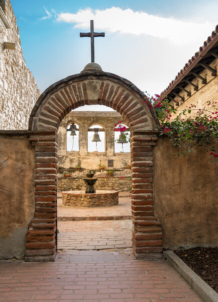 Bell tower in San Juan Capistrano mission Picture Board by Steve Heap