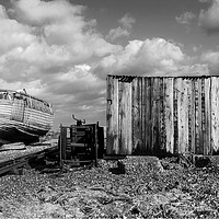 Buy canvas prints of Derelict Fishing Boat at Dungeness Beach by Jackie Davies
