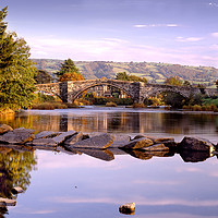 Buy canvas prints of Bridge over River Conwy, Llanrwst, North Wales by David Bigwood