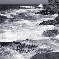 Buy canvas prints of Breaking waves on rocks by David Bigwood