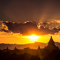 Buy canvas prints of Bagan, Temples, Myanmar, Sunset by James Reed