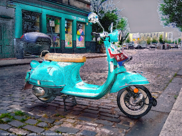 Green Vespa Scooter in Dundee - Scotland.  Picture Board by Peter Gaeng