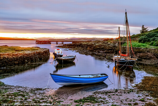 Sunset at Portencross harbour - Scotland.  Picture Board by Peter Gaeng