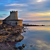 Buy canvas prints of Sunset on Saltcoats Sea defence.  by Peter Gaeng