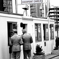 Buy canvas prints of Checkpoint Charlie, Cold War Berlin by geoff shoults