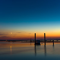 Buy canvas prints of Brancaster Staithe, Sunset and Moon set. by Paula Sparkes