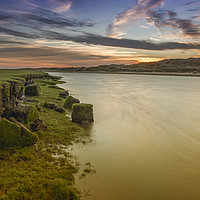 Buy canvas prints of The river Ogmore, south Wales, at sunset.  by Gary Parker