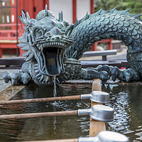 Buy canvas prints of Japanese water cups, with a dragon dispensing wate by Gary Parker