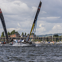 Buy canvas prints of Extreme Sailing - Cardiff Bay - Two Catamarans by Gary Parker