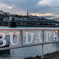 Buy canvas prints of Budapest sign on the banks of the river Danube by Gary Parker