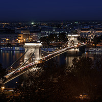 Buy canvas prints of Szechenyi chain bridge budapest, lit up at night by Gary Parker