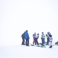 Buy canvas prints of Snowboarders in the Fog, Meribel France by Gary Parker
