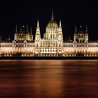 Buy canvas prints of Hungarian Parliament building, in Budapest, night by Gary Parker