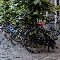 Buy canvas prints of Multiple bicycles parks on a Dutch street by Gary Parker