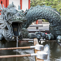 Buy canvas prints of Dragon water fountain at a Japanese temple by Gary Parker