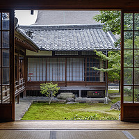 Buy canvas prints of The view from inside a typical Zen temple in Japan by Gary Parker