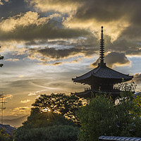 Buy canvas prints of A Japanese pagoda, in Kyoto, framed by a sunset by Gary Parker