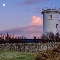 Buy canvas prints of Nash Point Lighthouse and moon by Gary Parker