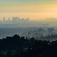 Buy canvas prints of View of downtown Los Angeles, at sunset.	 by Gary Parker