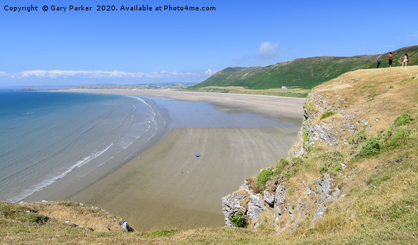Rhossili Bay, the Gower, Wales, on a sunny day Framed Mounted Print by Gary Parker