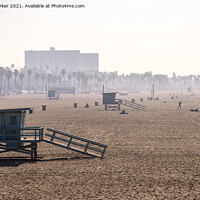 Buy canvas prints of Santa Monica beach, with lifeguard station in the foreground by Gary Parker