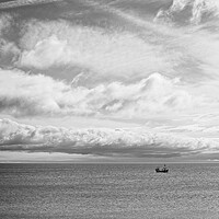 Buy canvas prints of Lone Boat Under Cloudy Sky by Rob Cole