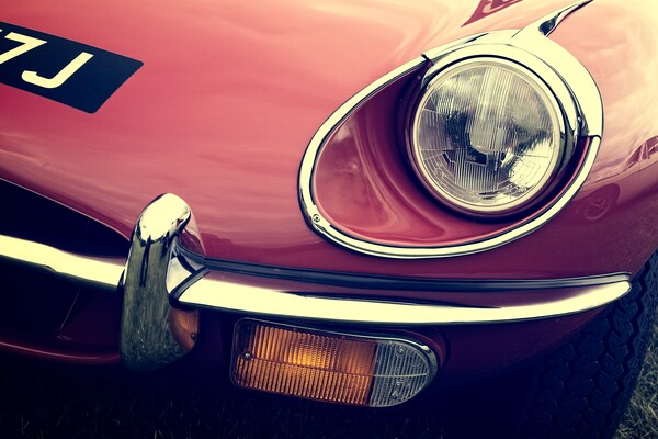 Red E-Type Headlight Picture Board by Rob Cole
