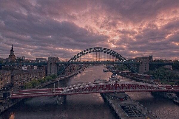 Sunrise Over Newcastle's Iconic Bridges Picture Board by Rob Cole