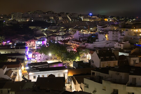 Bright Night Lights in Albufeira Old Town Picture Board by Rob Cole