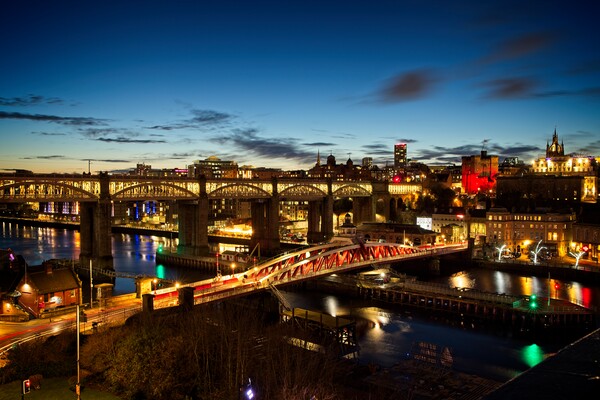 Tyne Bridges at Dusk Picture Board by Rob Cole
