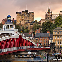 Buy canvas prints of The Swing Bridge and City Skyline, Newcastle, Tyne by Rob Cole