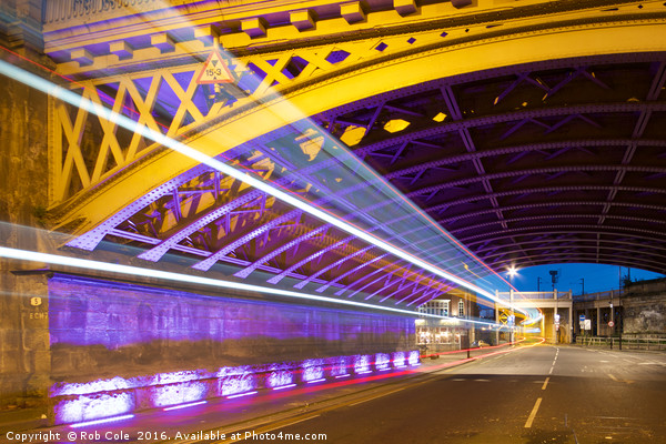 Light Trails, High Level Bridge, Newcastle, Tyne a Picture Board by Rob Cole