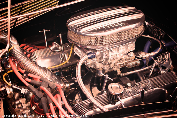 Customised Engine In A Classic Car Picture Board by Rob Cole